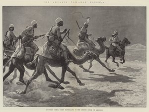 Eteneminen kohti Dongolaa, Egyptin kamelijoukko partioi autiomaassa Akashehin eteläpuolella
